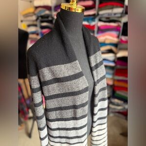 Striped Black and Gray Long Cashmere Cardigan, No Closure